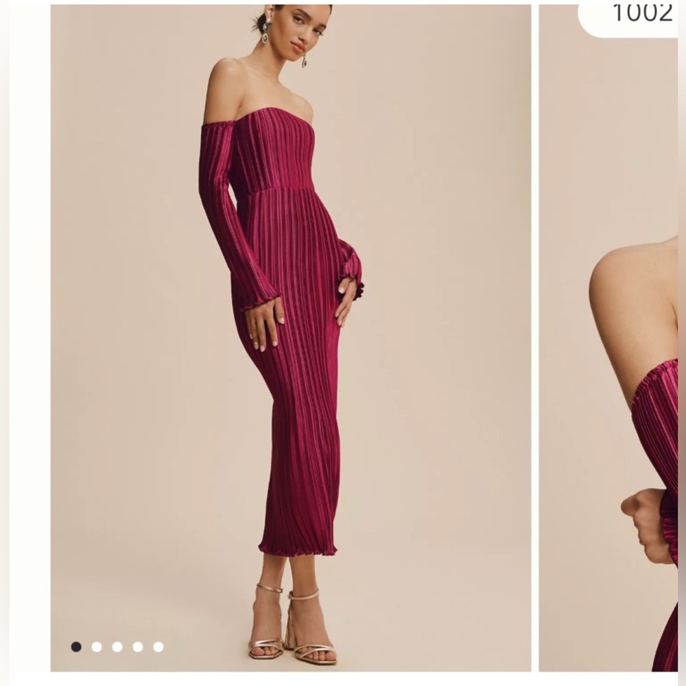 L'IDEE GATSBY COLD-SHOULDER MIDI DRESS in red berry